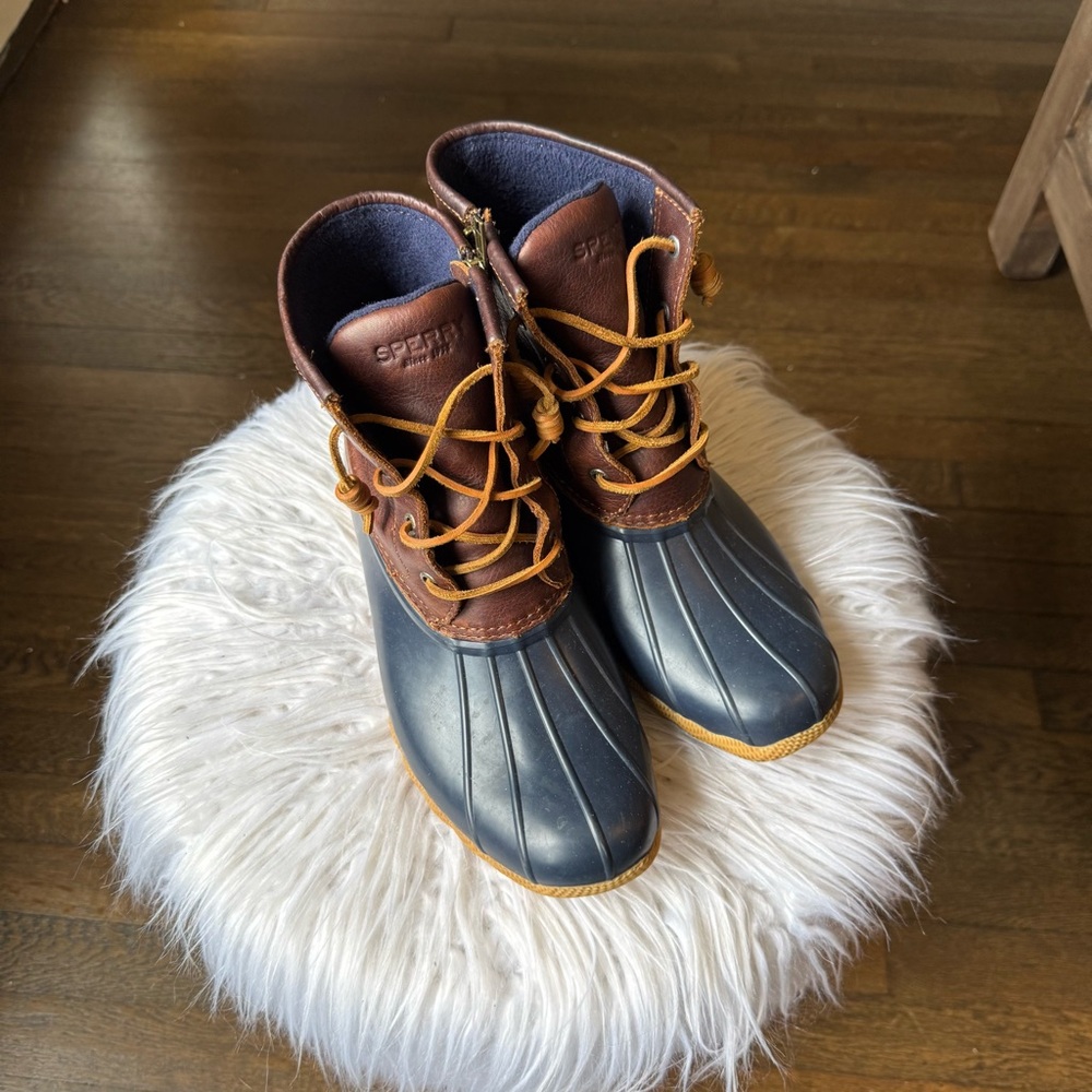 Sperry Navy and Dark Brown Saltwater Duck Boot